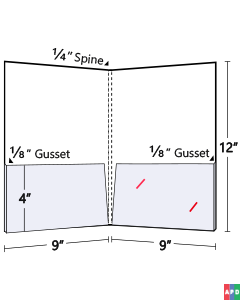 1/4 inch Spine Capacity + 1/8 inch Gusset On Two Pockets