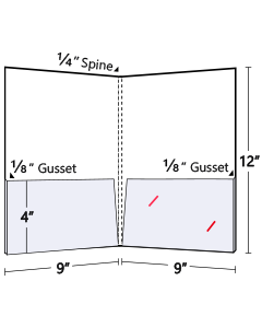 1/4 inch Spine Capacity + 1/8 inch Gusset On Two Pockets